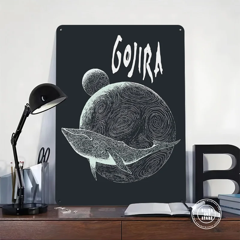 Фото Иллюстрация кита и луны Gojira, 3D-печатный текстурный постер, персонализированное настенное искусство, ретро-металлические таблички для декора гаража №2