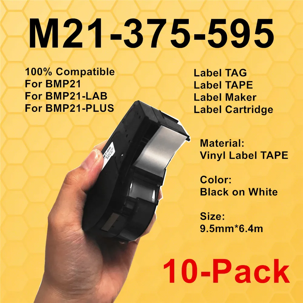 

5~10Pack BMP21 M21-375-595 Black/White Compatible Tape Vinyl Label Ribbon Wire Marking Sleeves For Use Brady BMP21 PLUS