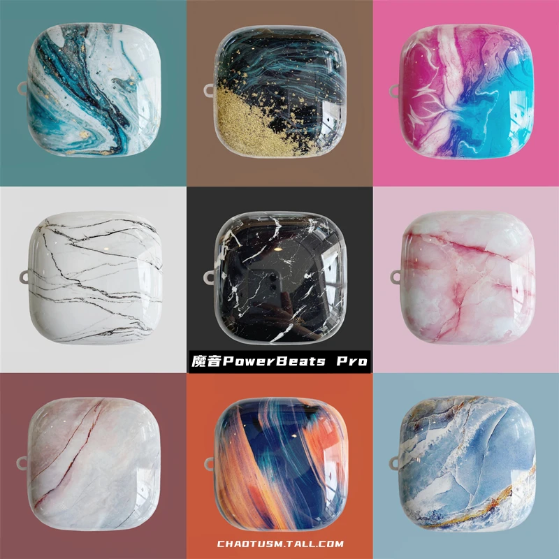 

Simple Marbling Case For Beats PowerBeats Pro Wireless Earphone Hard Cases Fully Protective Cover Shockproof Shell
