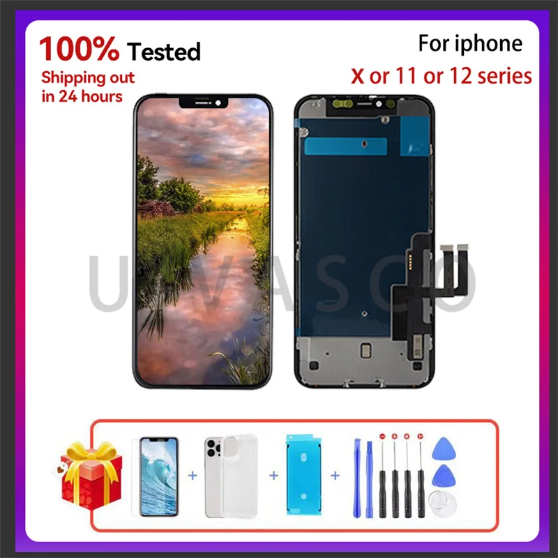

LCD Display For iPhone 11 11PRO 12 12 PRO 12 PRO MAX Touch Screen Replacement for iPhone XS XR XS MAX Tempered Glass+Tools+Case