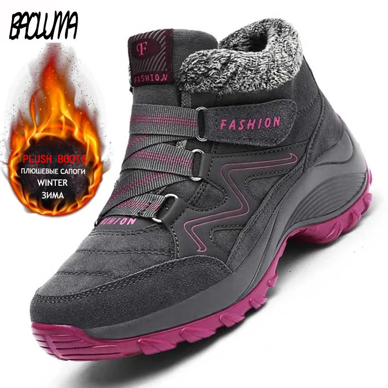 

Winter Women's Snow Boots Leather Women Warm Thick Plush Snow Boots Waterproof Female Wedge Suede Boots Non-Slip Lady Shoes