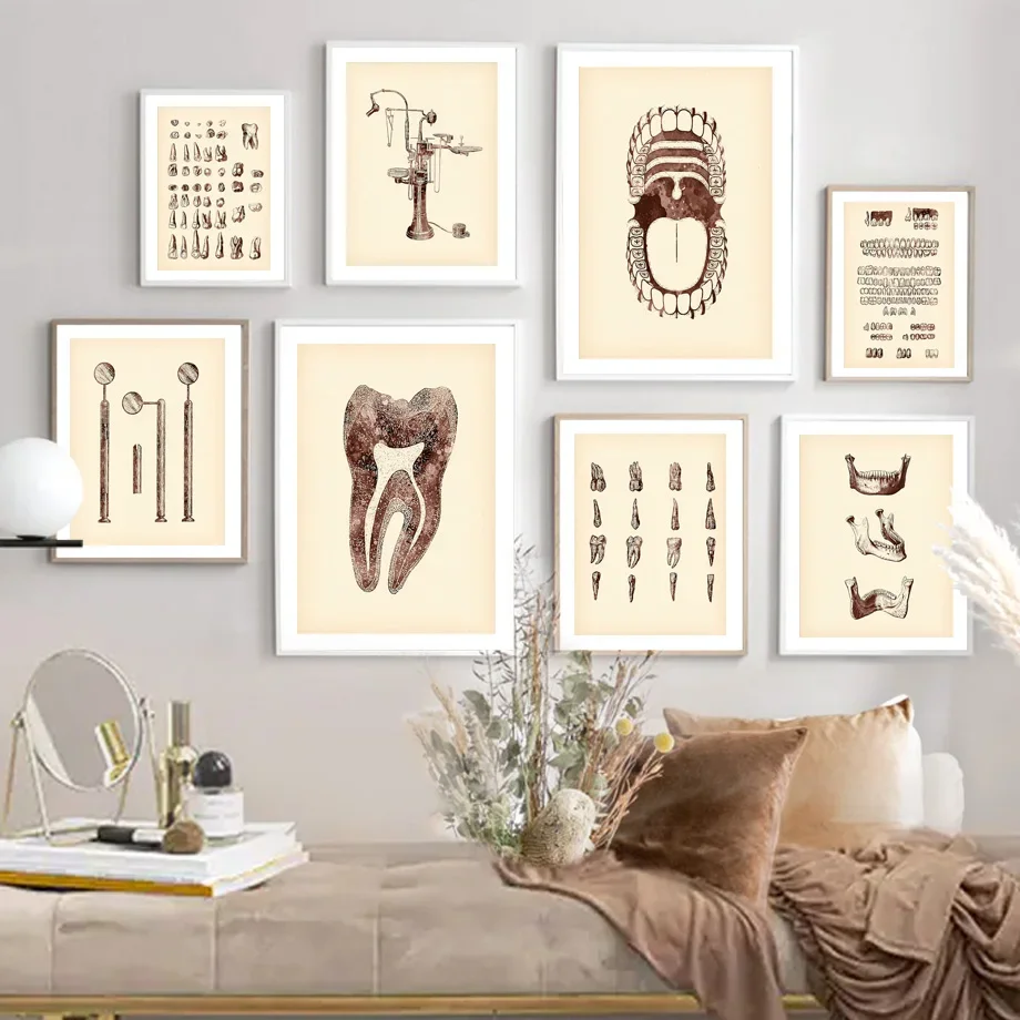 Скандинавские плакаты и печать зубов медицина Скелет абстрактная настенная