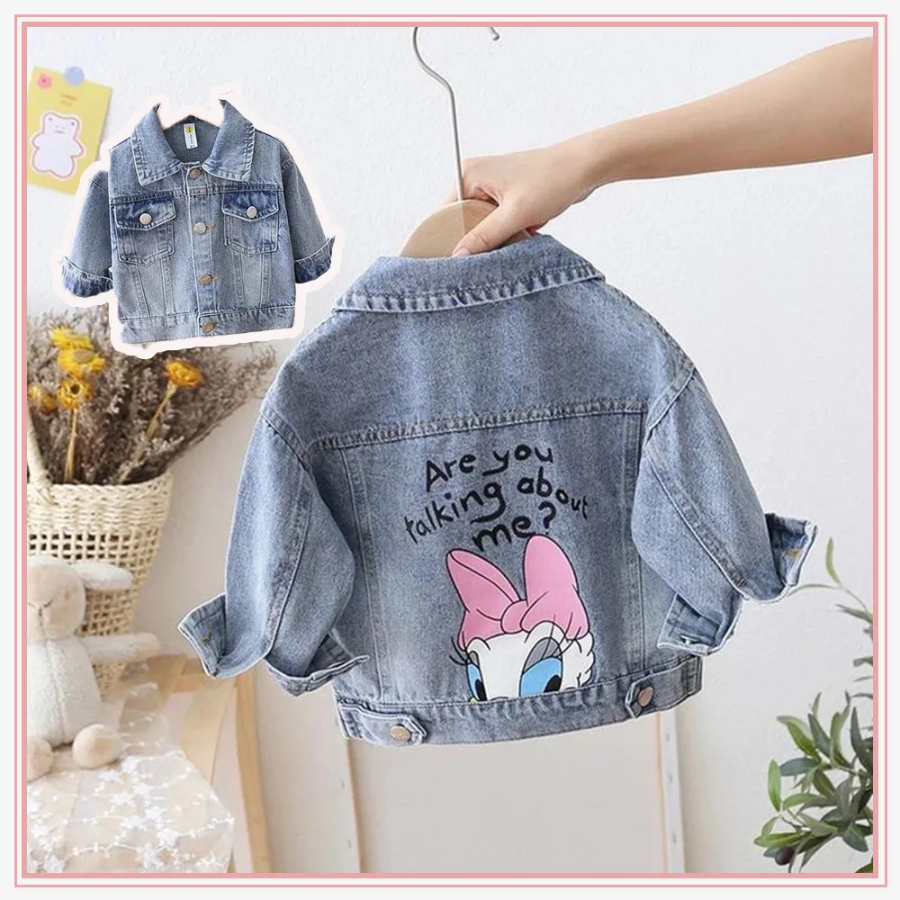 

2-7 Years Disney Cartoon Denim Jacket for Girls Coat Spring Daisy Duck Autumn Children Outerwear Kids Casual Jackets Costume