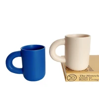 ceramic coffee mug big earrings fat mug hand glazed stained dirty cup hand pinch klein blue mark milk cup simple ins style