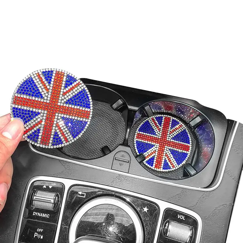 

Сияющие автомобильные подставки для подстаканника, круглые Сияющие автомобильные подставки с британским флагом, противоскользящие бриллиантовые автомобильные подставки из Великобритании