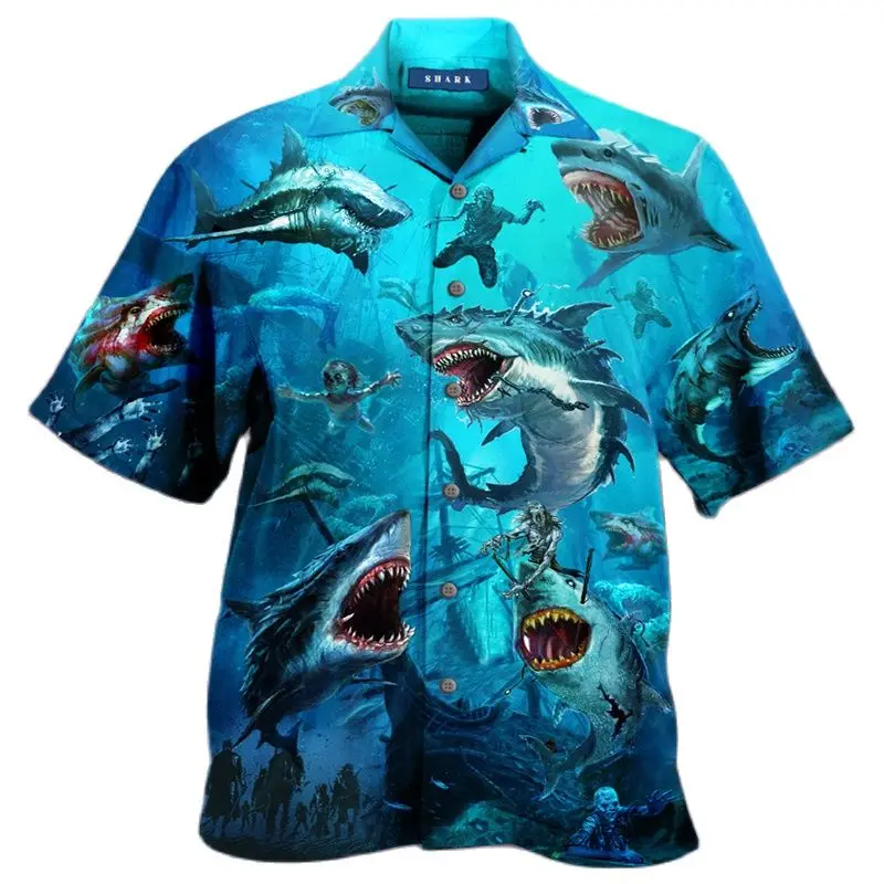 2022 Loose Breathable Animal Shark Hawaiian Shirts Men's Shirts 3d Trendy Cool Fashion Beach Party Tops Short Sleeves Summer