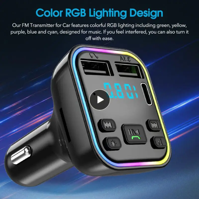 

Car Kit Pd Fast Charging Colorful Ambient Light Pd Type-c Dual Usb 3.1a Car 5.0 Fm Transmitter Handsfree Car Charger