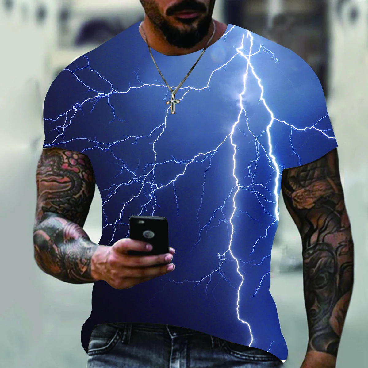 

2022 Men's 3d Printing T-shirt Lightning Landscape Printing T-shirt Round Neck Beach Cool Tee Short Sleev Summer Men Clothing