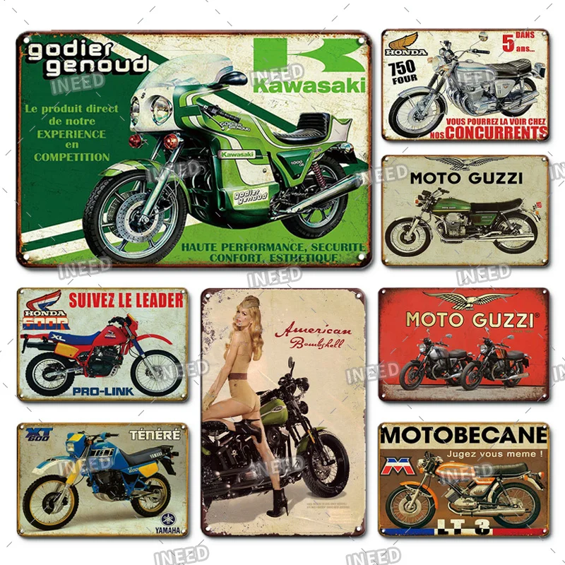 INEED Decor Motrocycle Vintage Retro Tin Signs Metal Plate Tin Plaque Signs Retro Metal Poster For Garage Man Cave Wall Decor
