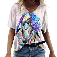 2022 new animal horse print t shirt womens pattern abstract print home wear daily t shirt harajuku trend casual loose womens t