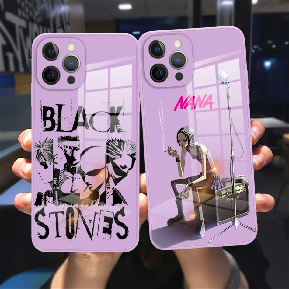 

Anime NaNa osaki Phone Case For iPhone 11 12 13 14 Pro Max X XR XS MAX X 8 7 12 13 Mini purple Tempered Glass reflective case