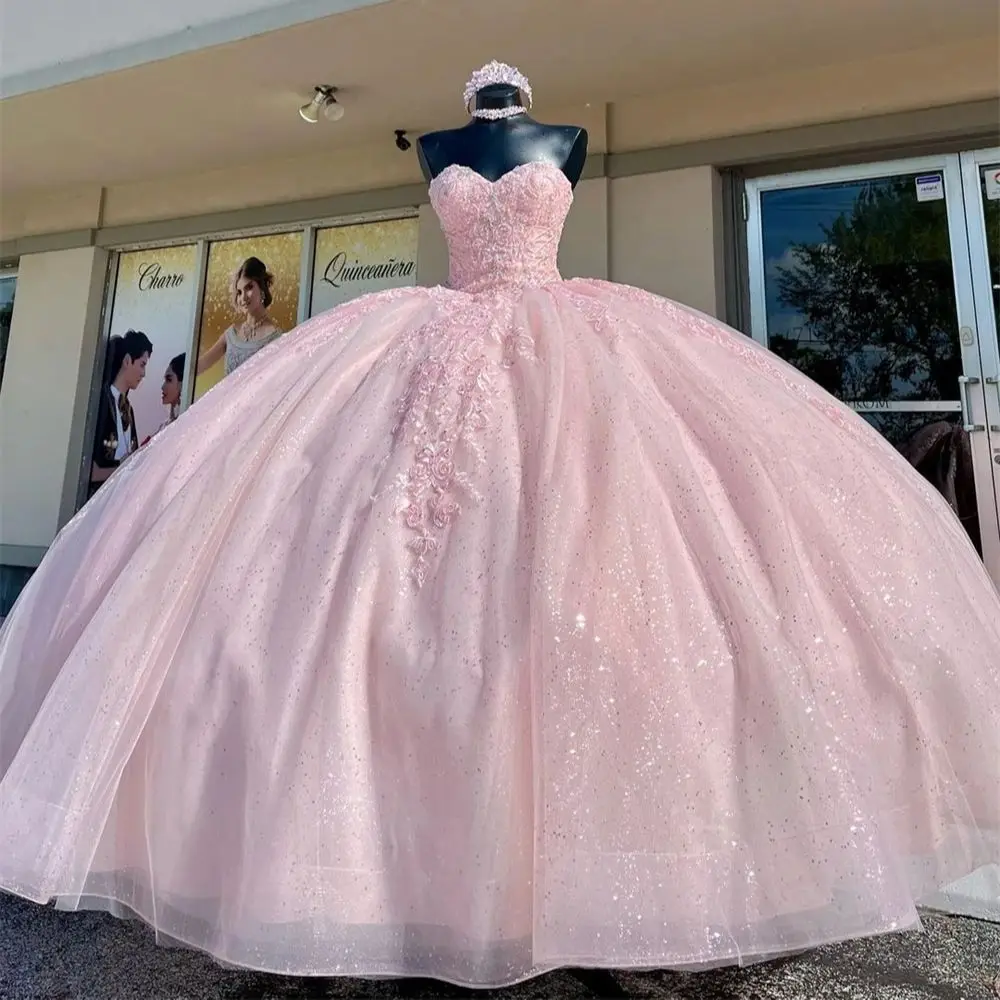 

ANGELSBRIDEP Pink Quinceanera Dresses Birthday Party Dress Corset Lace Appliqued Ball Gowns Sweetheart Vestidos De 15 Anos