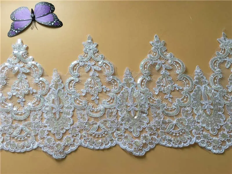 

9Yards Fancy Lace Trim Applique Trimming Luxury Embroidery White Ivory Lace Fabric for Wedding Veil Dresses