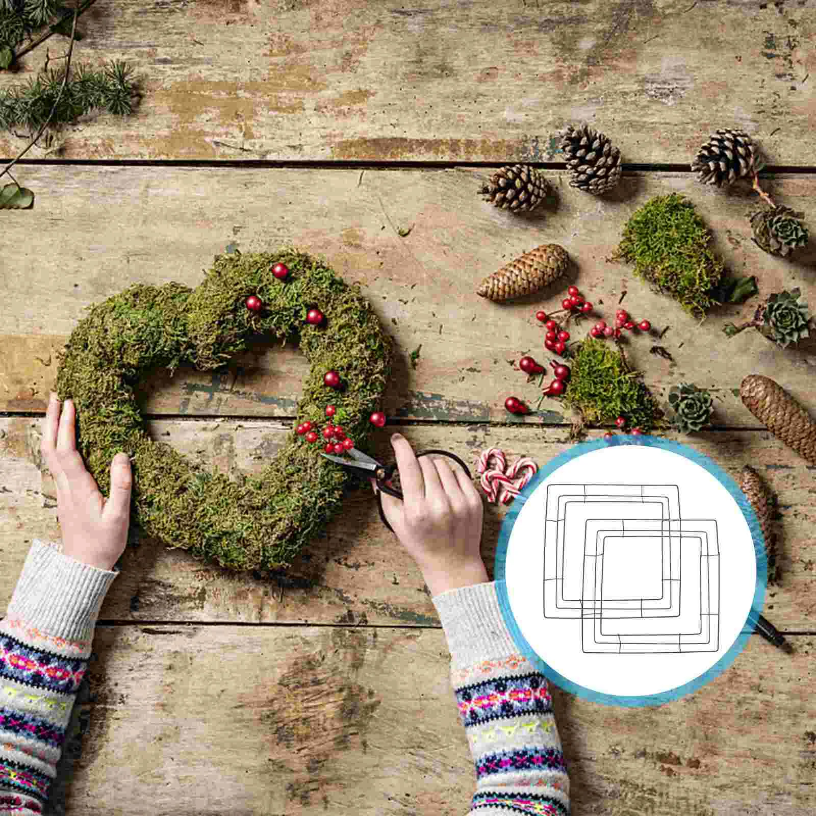 

Square Garland Flower Decor Wreath Ring Floral Hanging Frame Wall DIY Household