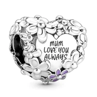 authentic 925 sterling silver moments mum daisy heart charm bead fit pandora bracelet necklace jewelry