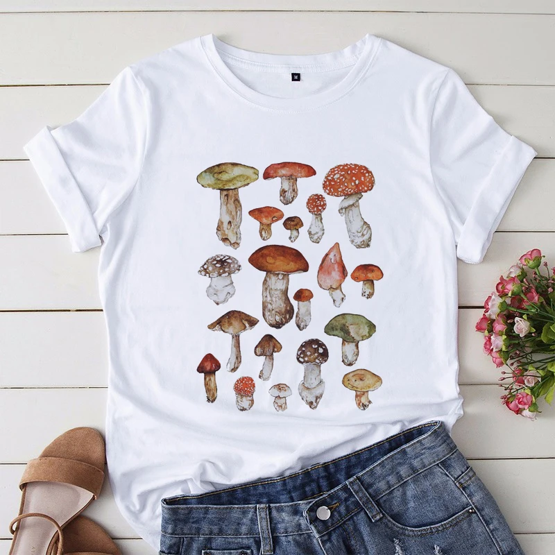 

Женская одежда, милые футболки в стиле 90-х с принтом в виде грибов, модная футболка с коротким рукавом, женская футболка, топ, футболка с граф...
