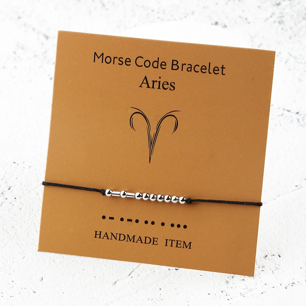 

12 Constellation Zodiac Sign Counple Bracelets With Cardboard Morse Code Love You Beaded Bracelet For Women Men Charm Jewelry