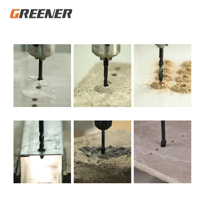 Ударное сверло GREENER 3-12 мм для бетона с четырьмя лезвиями шестигранным