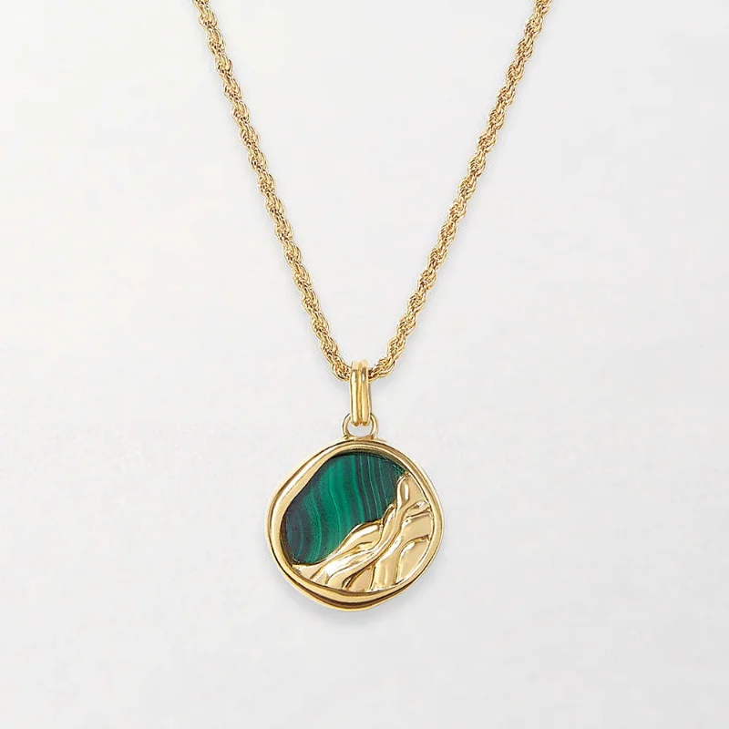 

Minar High Quality 18K Gold Titanium Steel Necklace for Women White Green Shell Malachite Round Coin Lava Pendant Necklaces Gift
