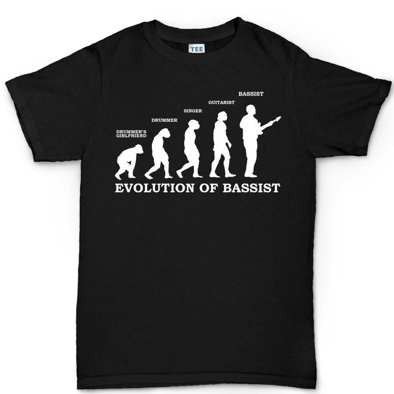 Фото Футболка Evolution of BassisT для бас-гитаристов, забавная, винтажная, с эффектом потертости, повседневная, дышащая, дизайнерская, стильная. №1