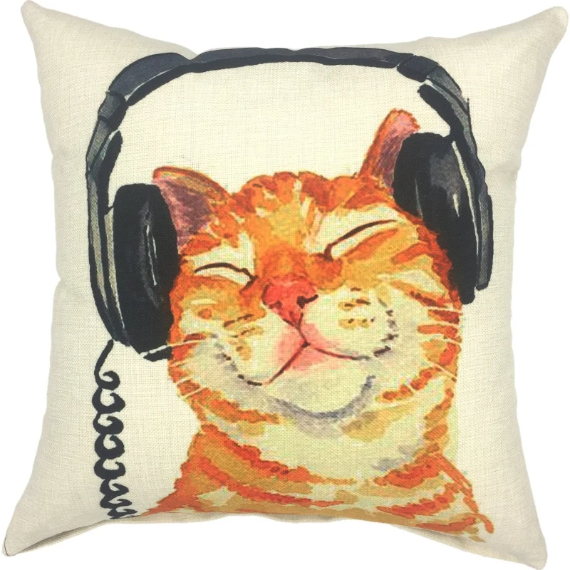 

Music Cat Square Cotton Linen Decorative Throw Pillow Case Cushion Cover Pillowcase for Sofa Couch Bed Home Decor 18 X 18 Inch