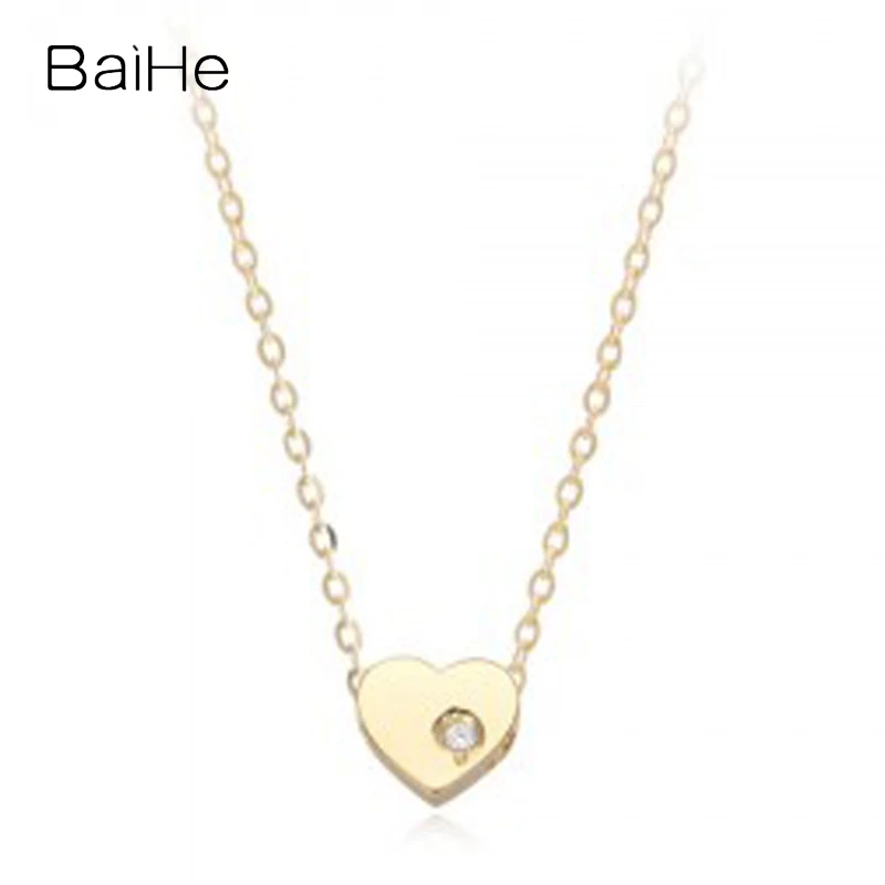 

BAIHE Solid 14K Yellow Gold H/SI Natural Diamond Heart Necklace Women everyday wear Fine Jewelry Making হার্ট নেকলেস שרשרת לב