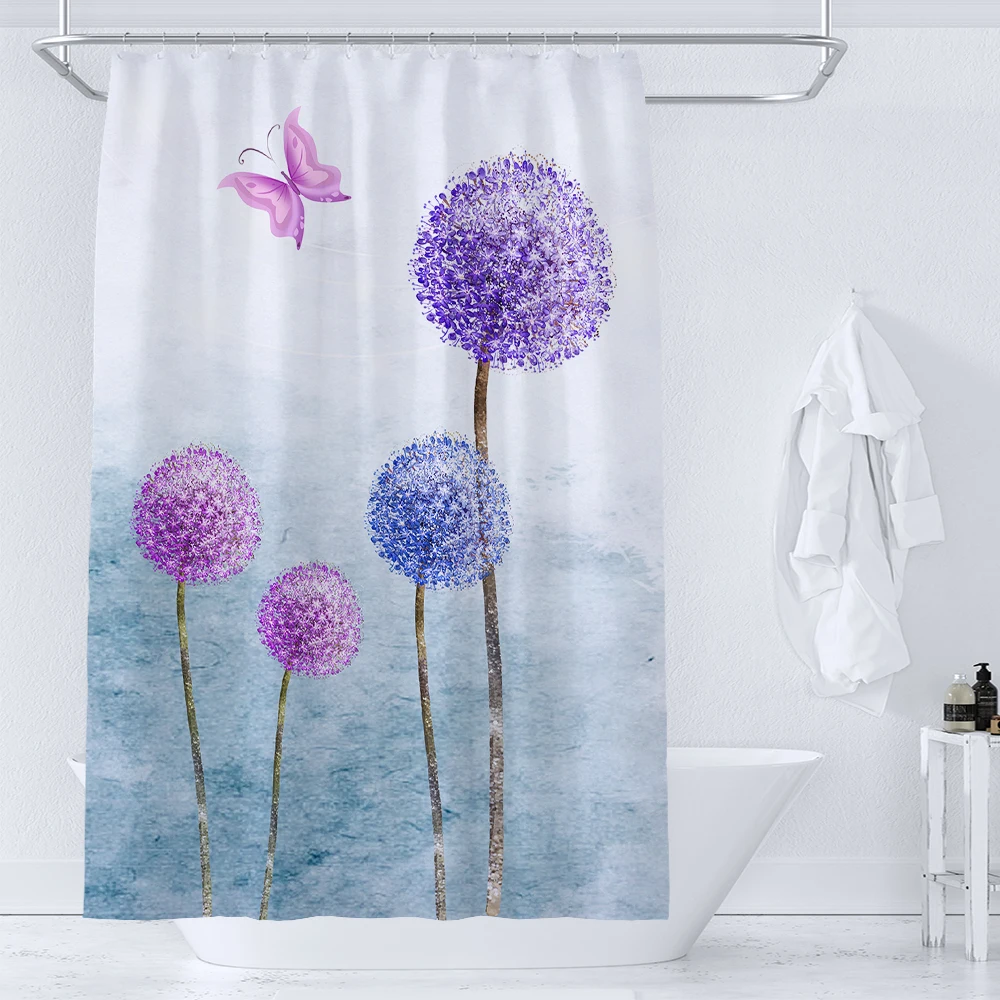 

Purple lavender Flowers Printing Bathroom Shower Curtain Polyester Waterproof Bath Curtains Home Decoration Curtain with Hooks