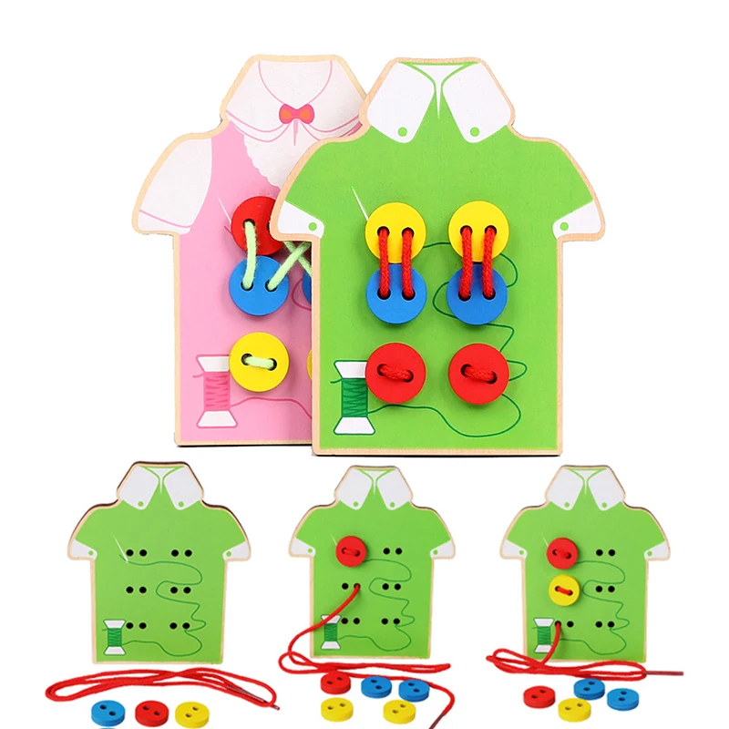 

Baby Montessori Educational Wooden Toys For Children Early Learning Beads Lacing Board Toddler Sew On Buttons Teaching Aids Gift