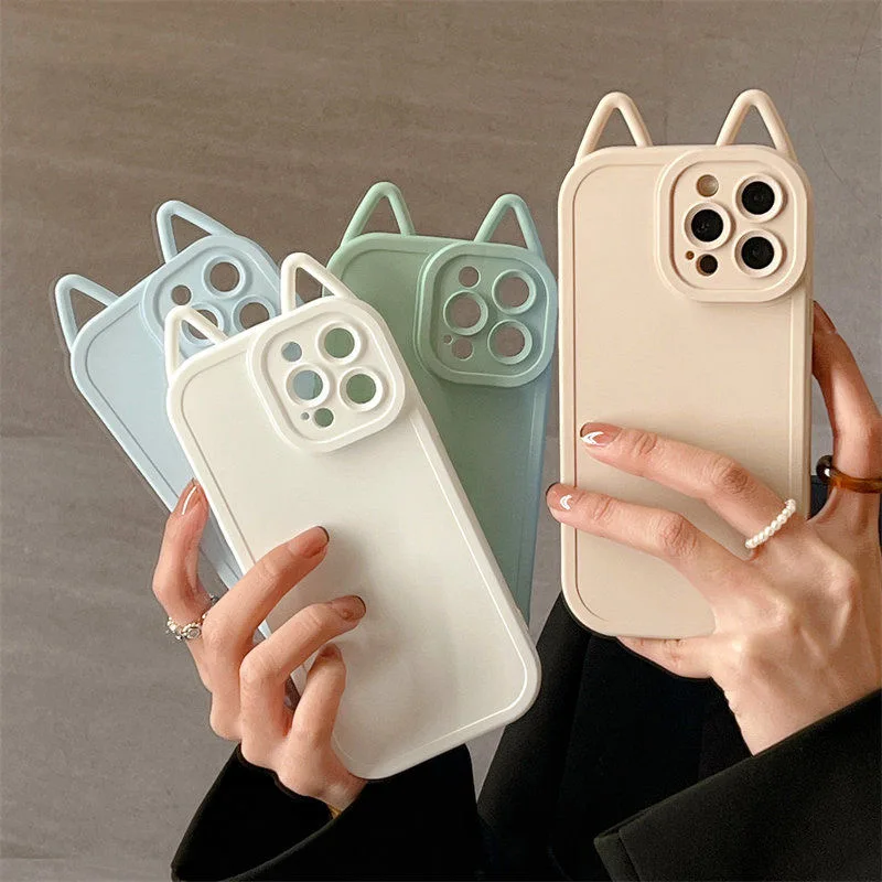 

Disney Cartoon Cat Ears Kawaii Phone Cases For iPhone 13 12 11 Pro Max XR XS MAX X 2022 Fashion Girl Aesthetic Anti-drop Cover
