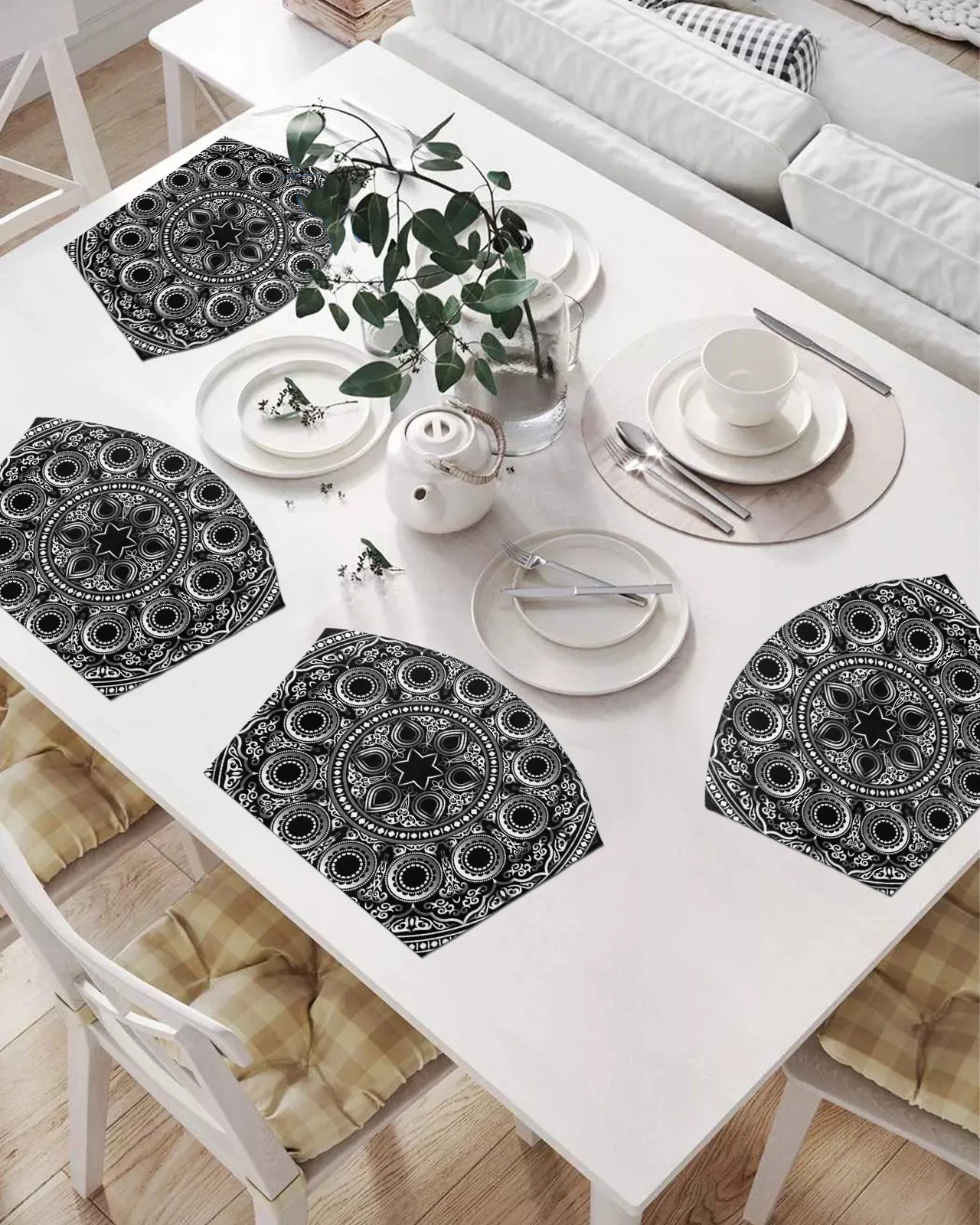 

2/4/6 шт. набор подставок в форме веера, геометрические черные коврики для стола в виде мандалы, подставки, Рождественский домашний декор, кухо...