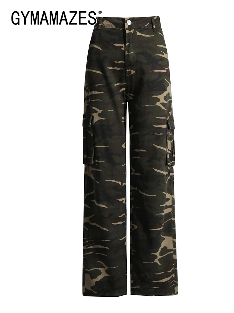 

Брюки-карго GYMAMAZES женские с высокой талией, повседневные свободные камуфляжные штаны с карманами в стиле пэчворк, модная одежда, осень