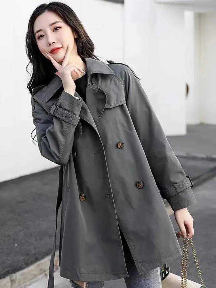 

Женский Осенний модный Тренч средней длины, высококачественный облегающий Повседневный приталенный костюм с поясом, пальто с лацканами, деловые Топы в британском стиле