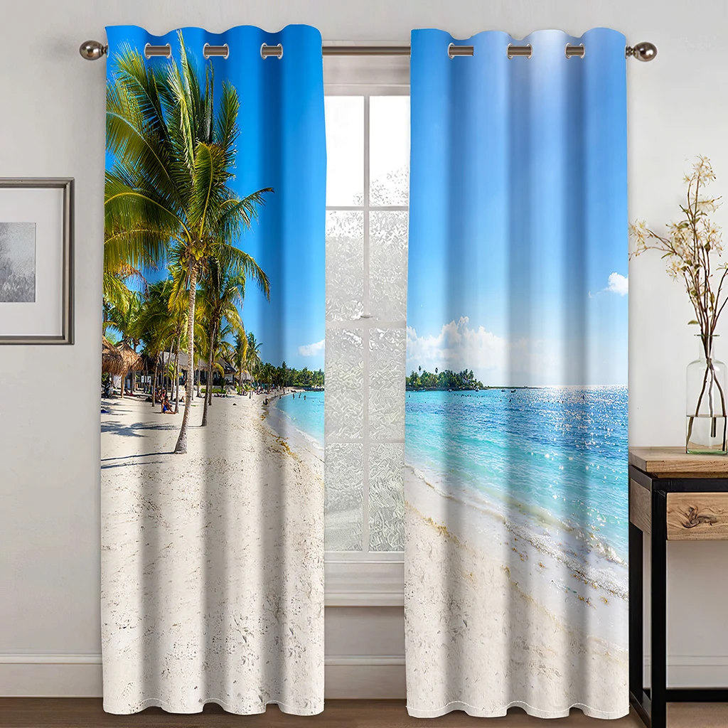 

3D Curtain Coconut Tree Scenery Curtains For The Living Room Bedroom Home Decor Tree Big Scenery For Curtain Beach 95% Shading