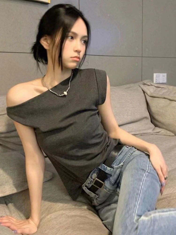 Футболка Y2k женская с открытыми плечами пикантный кроп-топ в Корейском стиле