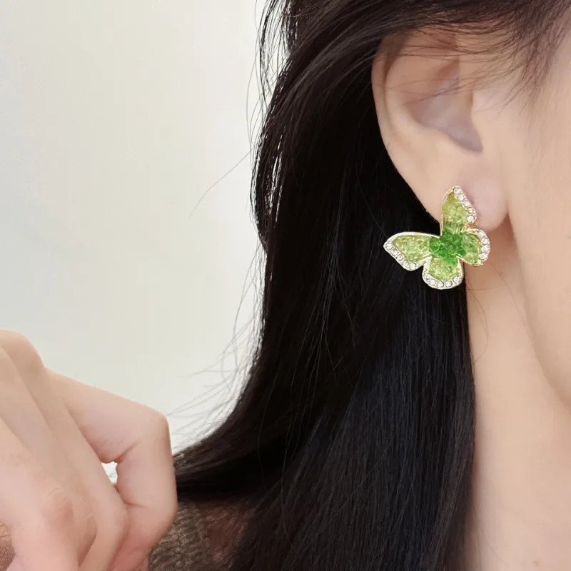 Новые Модные Зеленые циркониевые серьги в форме бабочки Женские винтажные