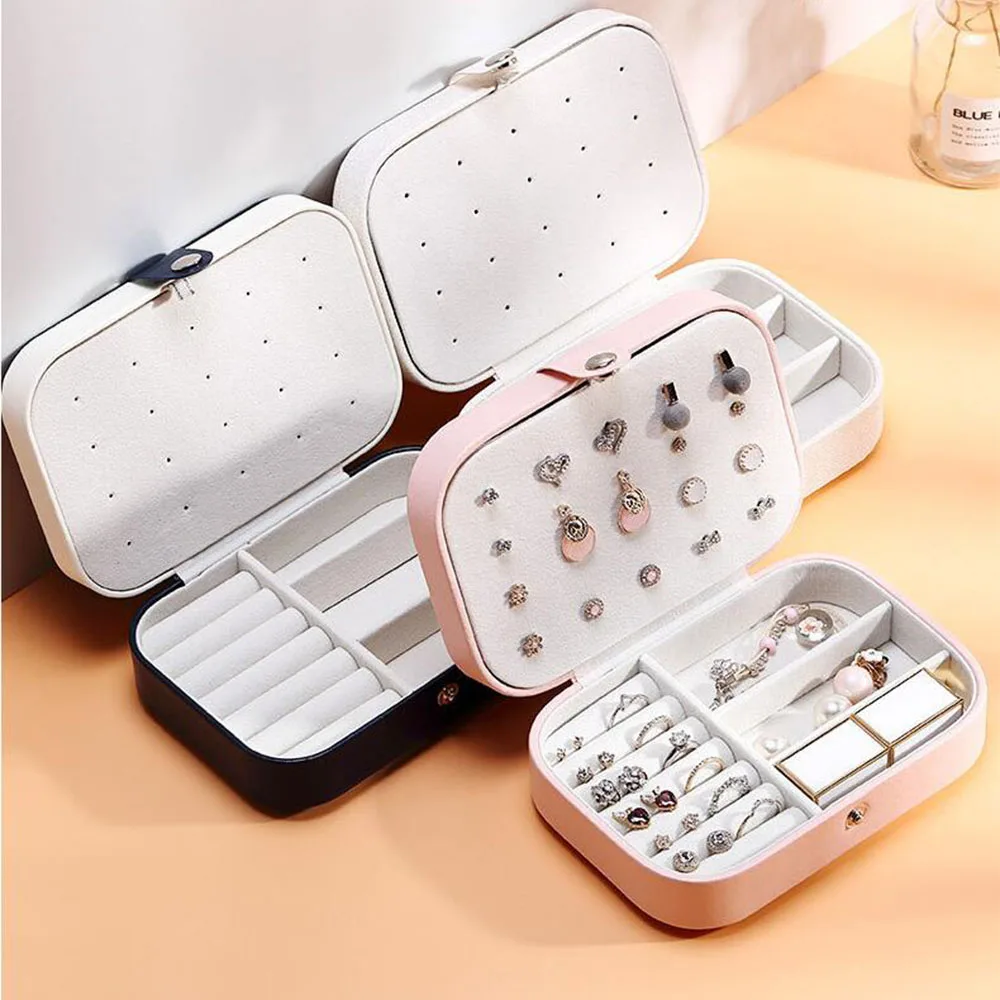 

PU Leather Jewellery Box Nordic White Ring Storage Box Women Dressing Table Earring Necklace Organiser Boxes Rectangular Case