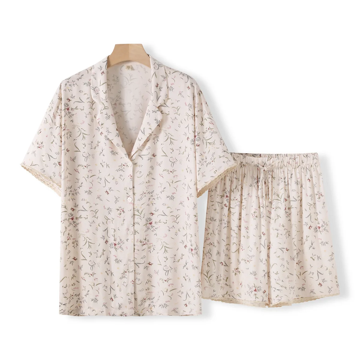 

Cute Rose Flower Printed Shorts Pajamas for Women Summer Soft Short-sleeved Sleep Tops Shorts Homewear Suit Pijamas Women Cotton