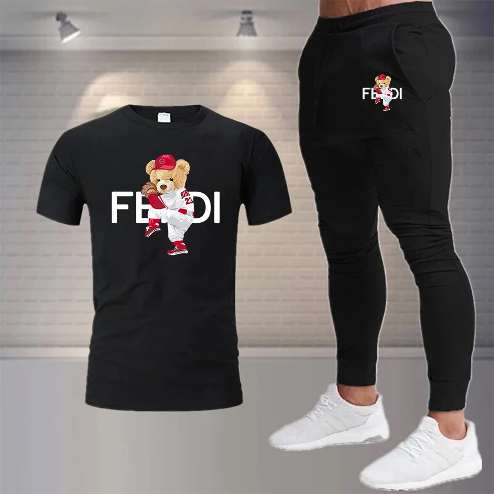 

Костюм спортивный Мужской Хлопковый винтажный, роскошный брендовый повседневный костюм с футболкой и брюками для бега, уличная одежда, на лето