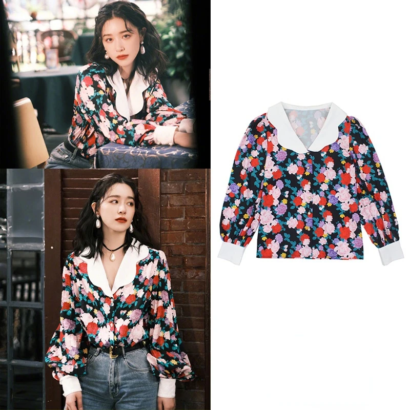 

Kpop Summer Korean Style Sweet Slim Floral Shirts Women Thin Cardigan Fashion Blouses Streetwear Elegant Button Long Sleeve Tops