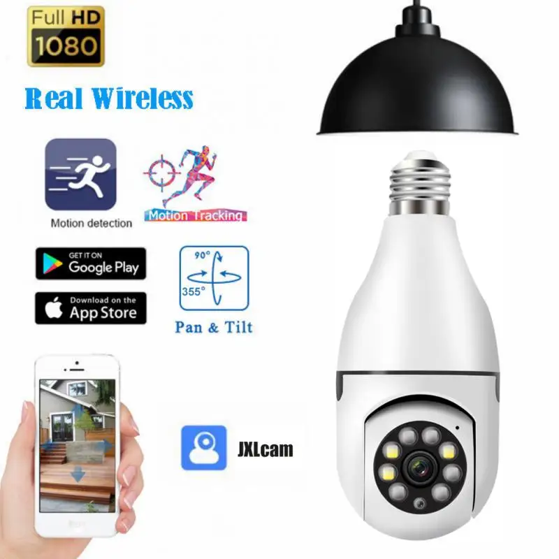 

1080P 360 Rotate Bulb Surveillance Camera Night Full Color Automatic Human Tracking Digital Zoom Video Indoor Security Monitor