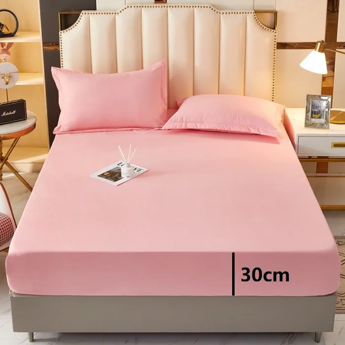 

Solid Color Fitted Sheet with Elastic Bands Polyester Bed Sheets Queen Double King Size Mattress Cover Deep 30cm Bedsheets New
