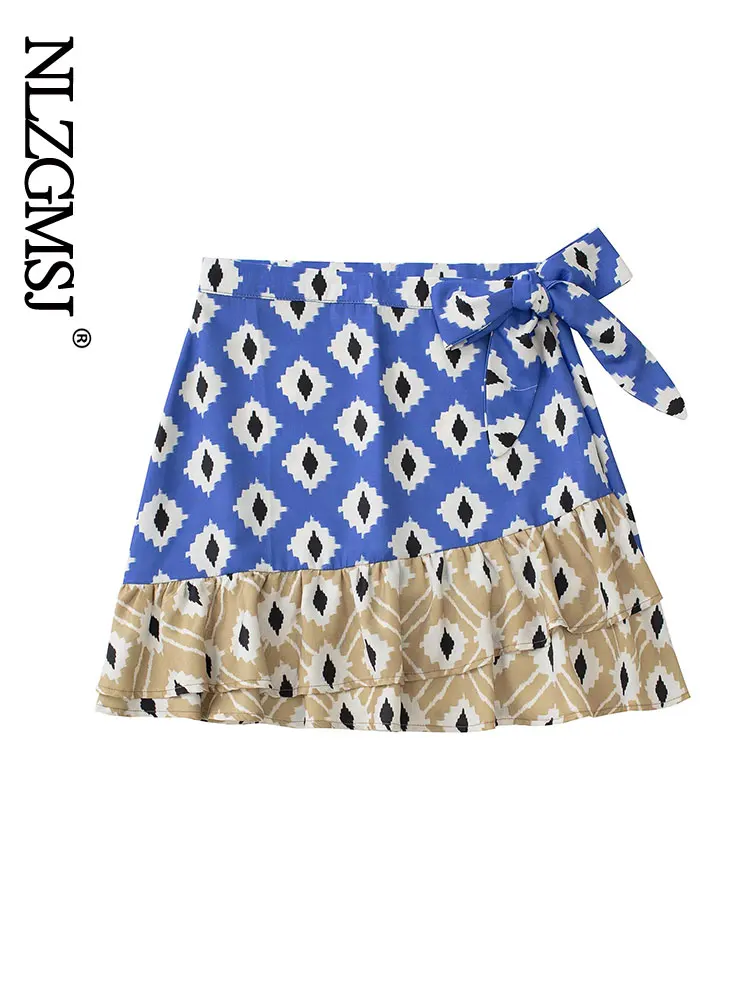 

Nlzgmsj Za 2022 Spring Summer Skirt Women With Bow Casual All-match High Waist Print Sexy Mini Skirts For Women 202204