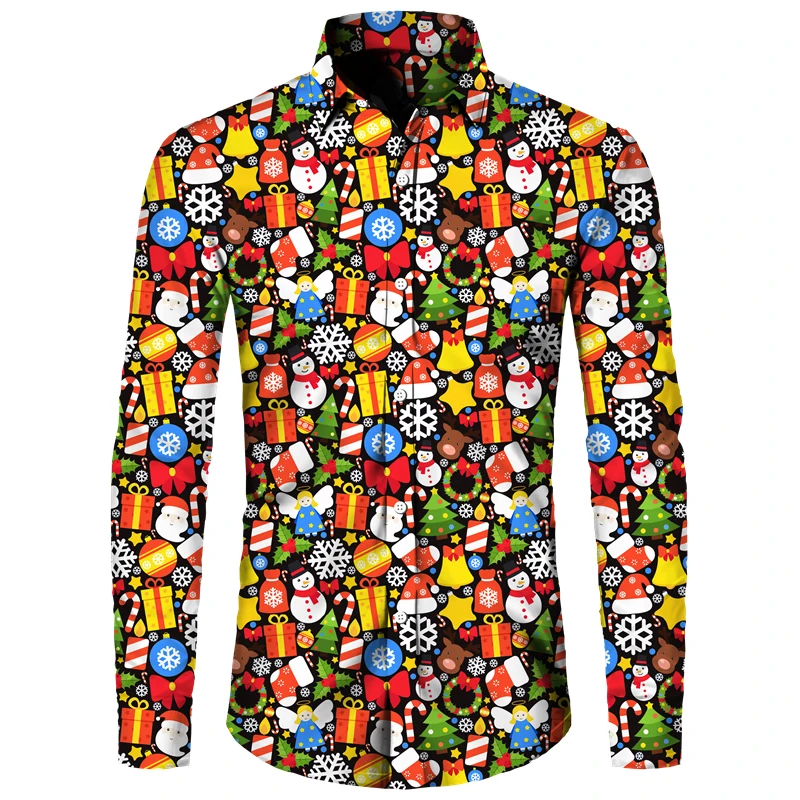 

Gift Santa Claus 3D Printing Men's Hawaiian Button Shirt Long Sleeve Shirt Cardigan Shirt Casual Unisex Party Men's Clothes