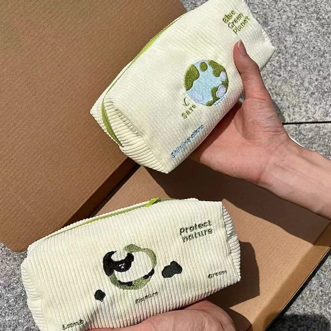 Cartoon Cute Sheep Earth Canvas Pencil Case Kawaii Portable Student Stationery School Supplies Back To School Pen Bag Pouch images - 6