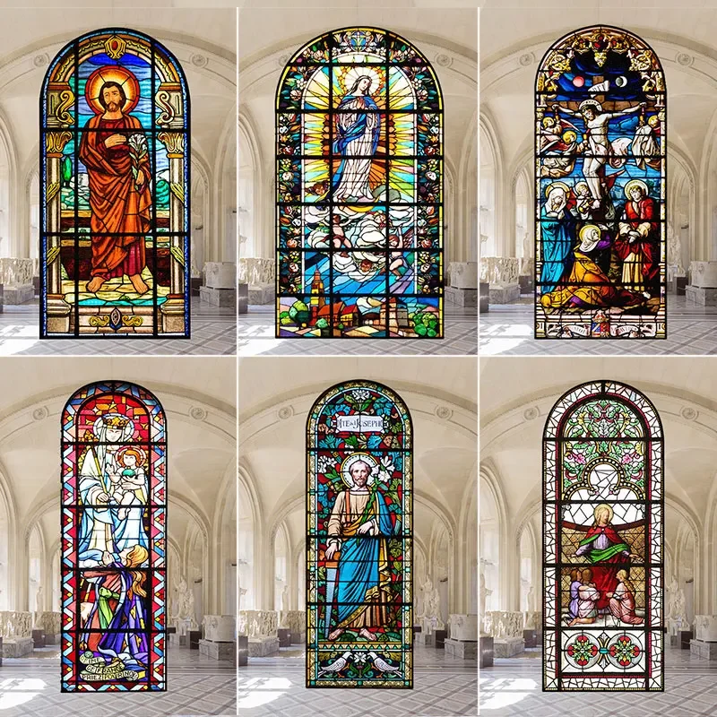 Витражные наклейки на окна конфиденциальная пленка церковный стиль статическая