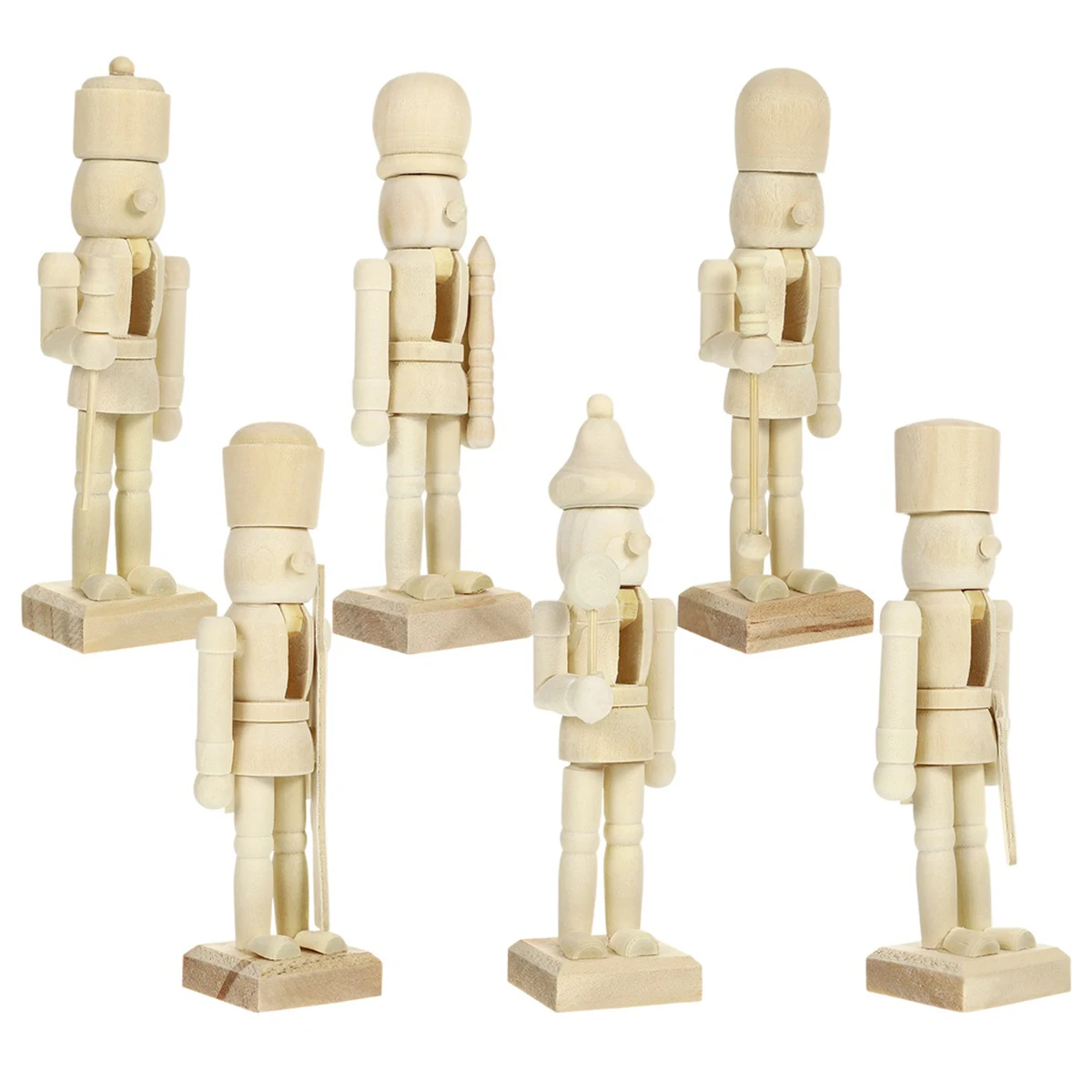 

6pcs Nutcracker Christmas Decoration Wooden Nutcracker Ornament DIY Paintable Nutcracker Figures Creative Walnut Soldier