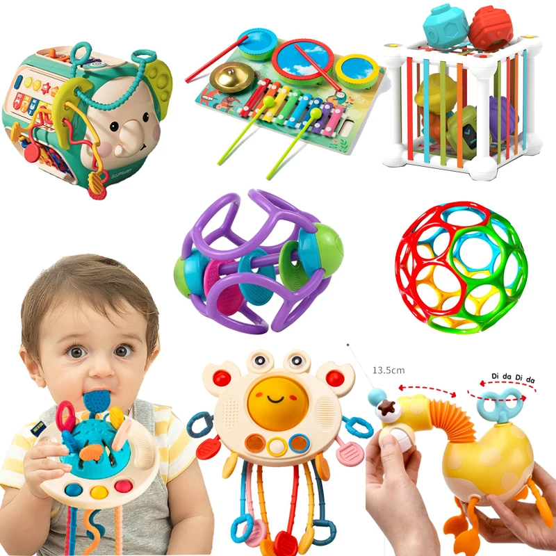 

Montessori Sensory Toys Silicone Pull String Toys Baby Activity Motor Skills Development Educational Toy for Babies 1 2 3 Years