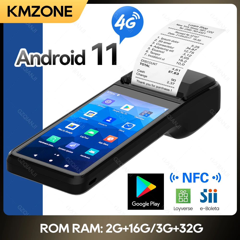 

New Runing Memory 3G+32G Wifi Bluetooth Handheld 58mm Printers Android 11 POS Terminal Touch Screen Built-in Barcode Scanner NFC