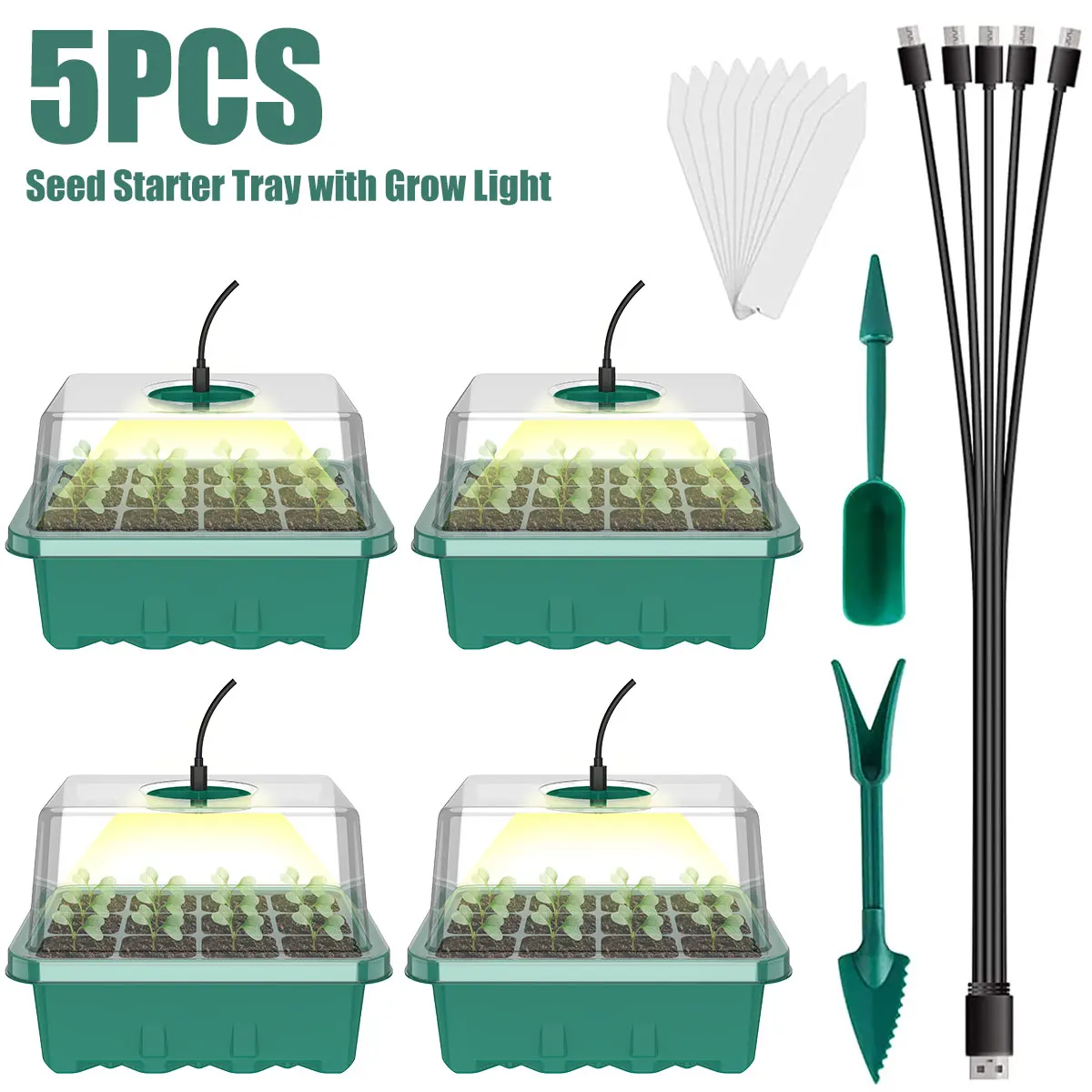 

L 18Pcs Seed Starter Tray Set Seed Starter Kit with Grow Light Mini Seedling Trays with Humidity Vented Domes Reusable