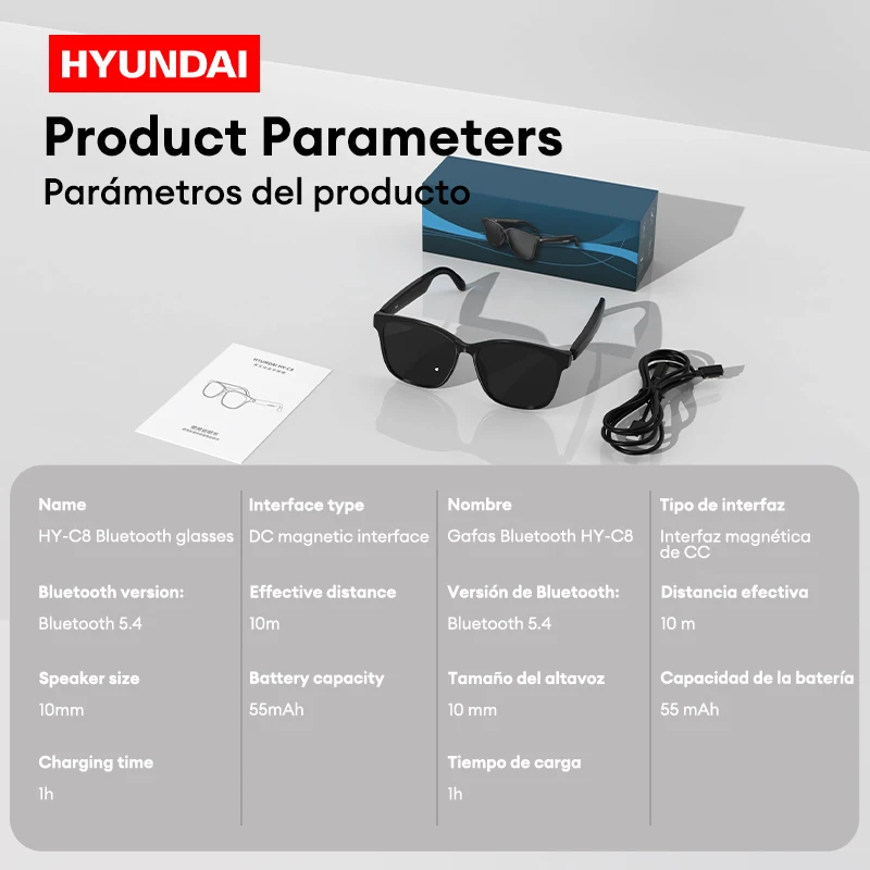 HYUNDAI HY-C8 AI Умные очки Интеллектуальный перевод Беспроводные Bluetooth-очки Гарнитура для синхронного перевода в реальном времени (art.: 3920cc3fbdbba) - 3920cc3fbdbba